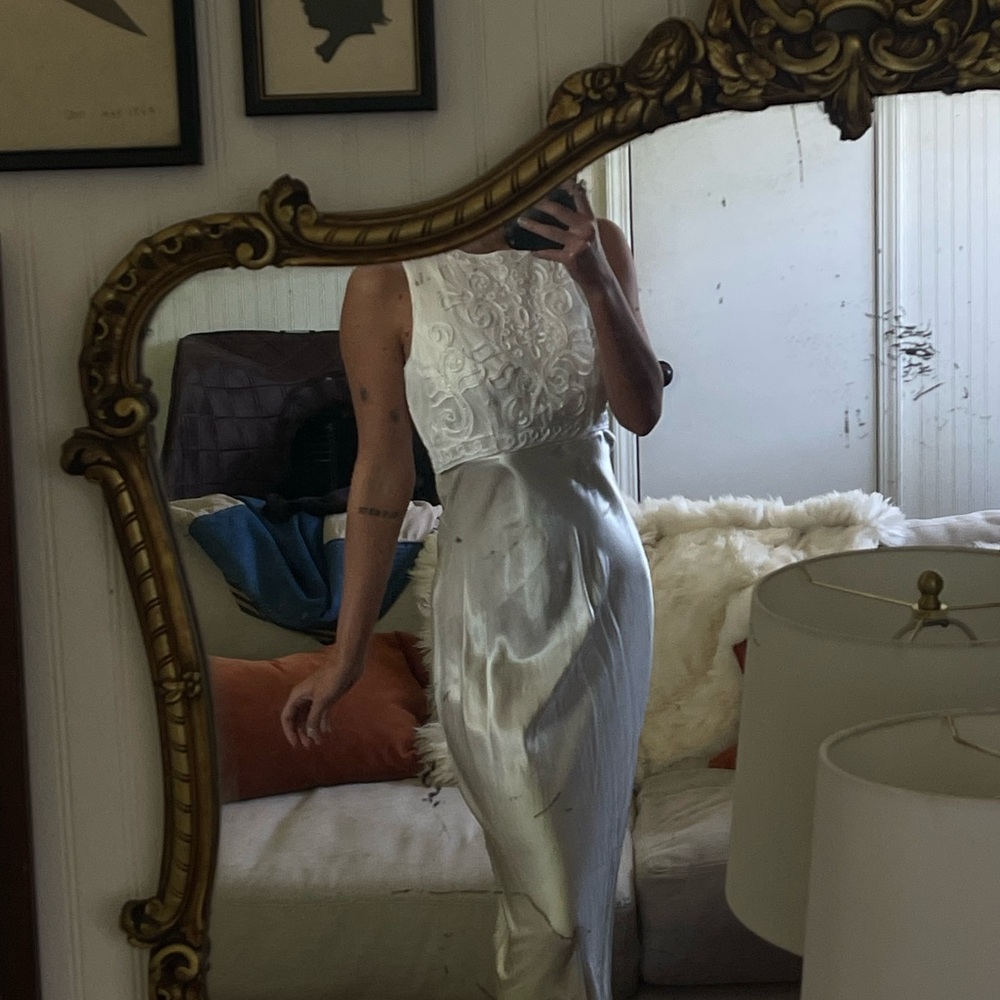 SOLD Vintage Roberta silky & embellished wedding/formal dress long